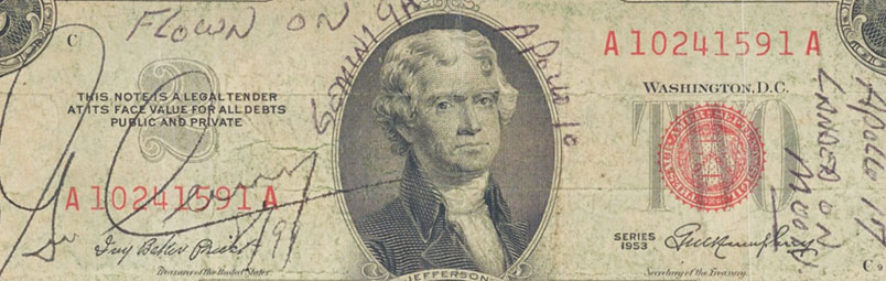 Space-flown $2 bill at auction